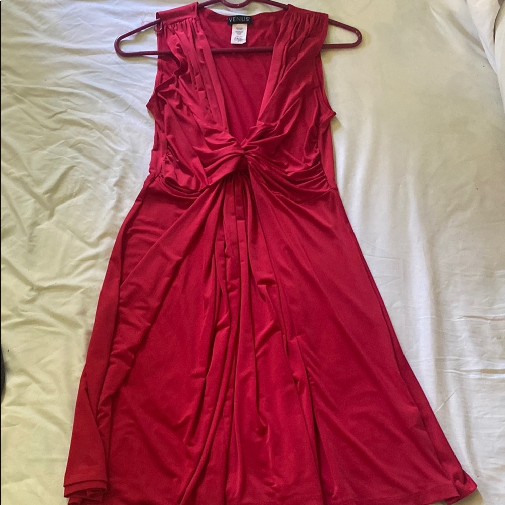 VENUS Red Ruched Plunge cocktail dress
